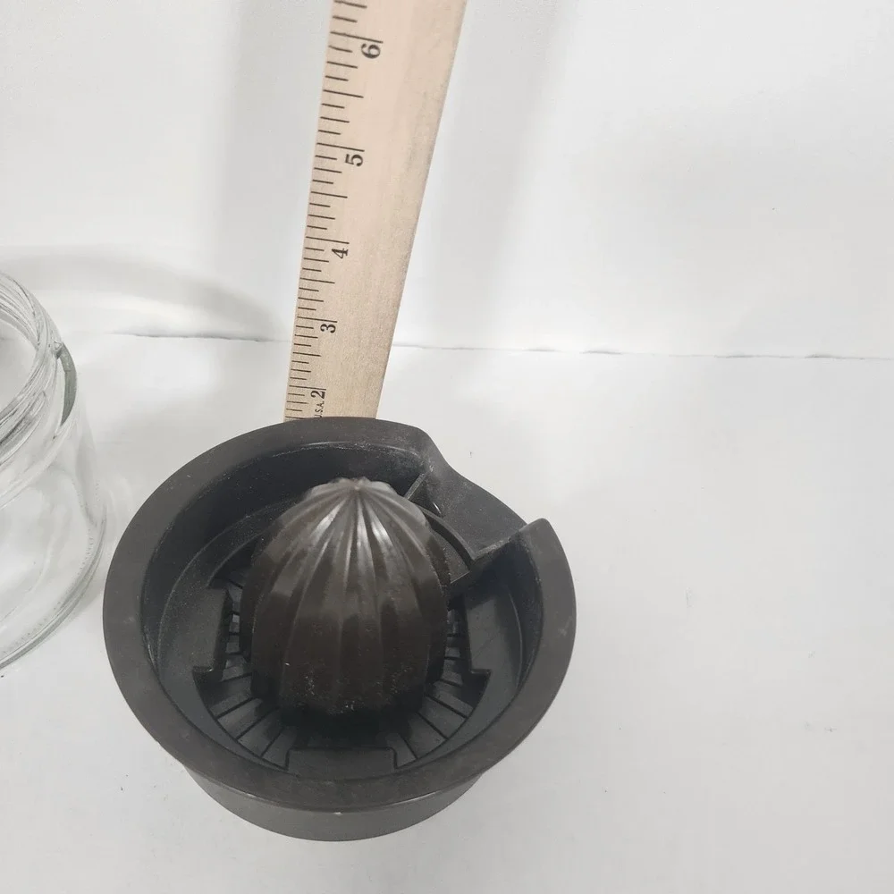 GEMCO USA Citrus Reamer Juicer with Cream Plastic Top Glass Bottom Vintage Brown